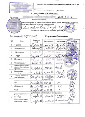 Медицинская справка для работы на высоте